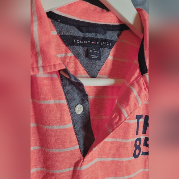 Boys 12-14 Tommy Hilfiger collared striped shirt orange button front - Picture 5 of 5